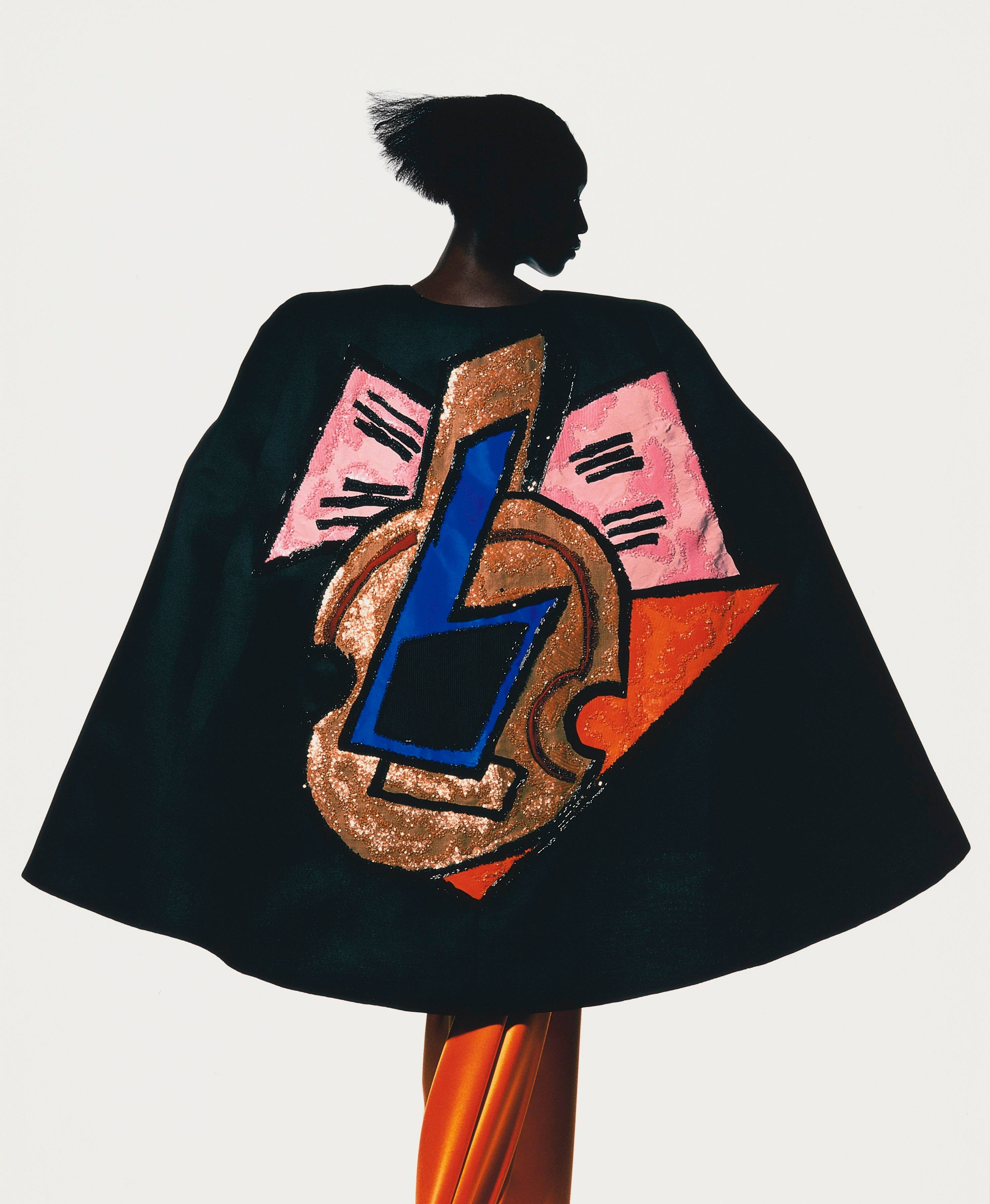 IRVING PENN, Yves Saint Laurent Embroidered Cubist Cape with Braque- Inspired Design, Paris, 1988